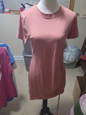 Haley And June Pink T-Shirt Dress with Side Drawstring